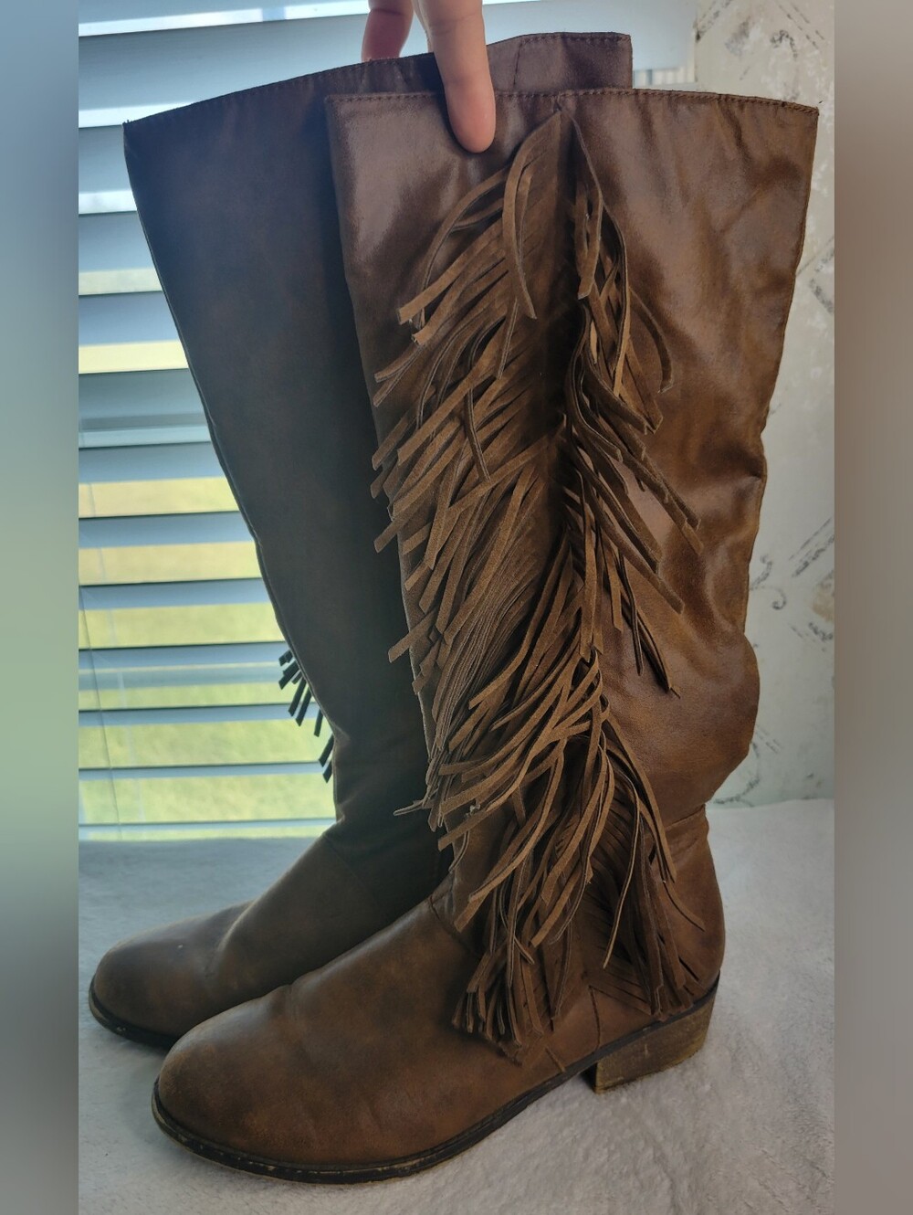 Rampage Brown Fringe Over-the-Knee Boots Size 8 Cowgirl Cowboy Riding Zip Up